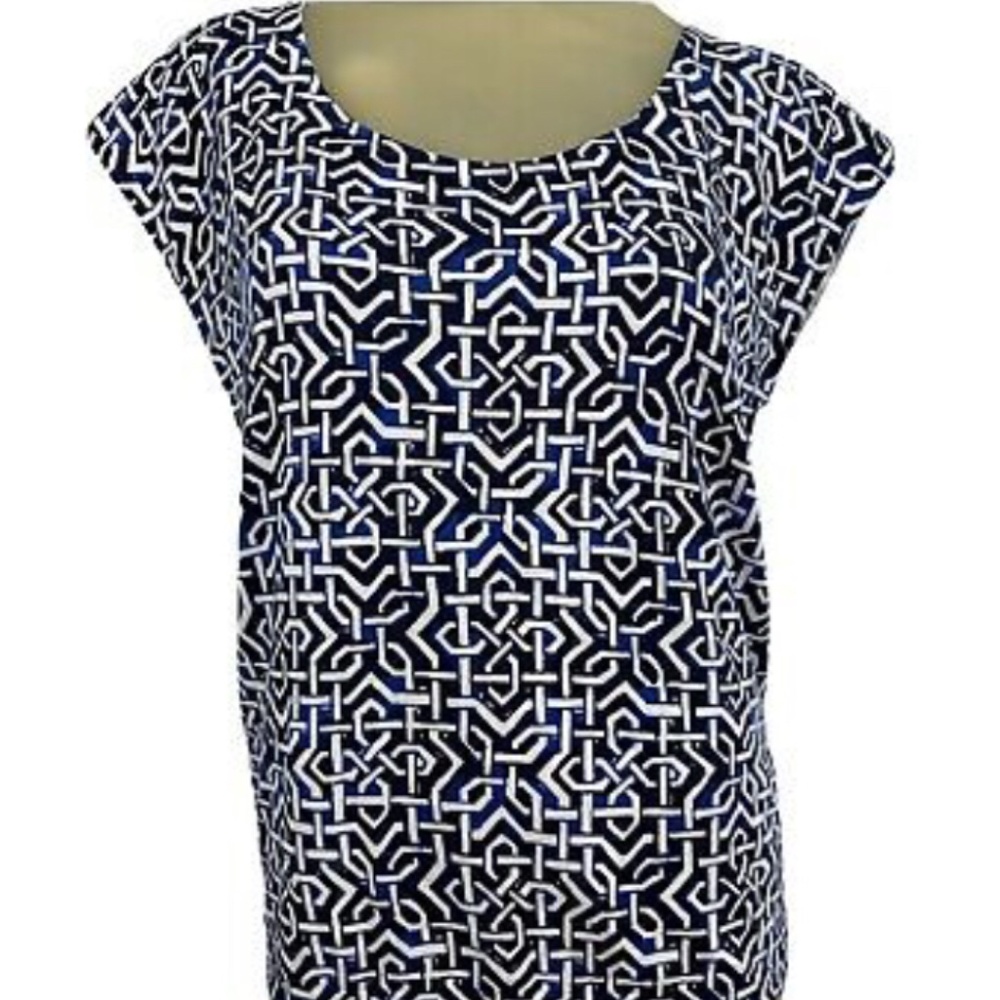 Talbots Large blue pattrn sweater cap sleeves, NWT